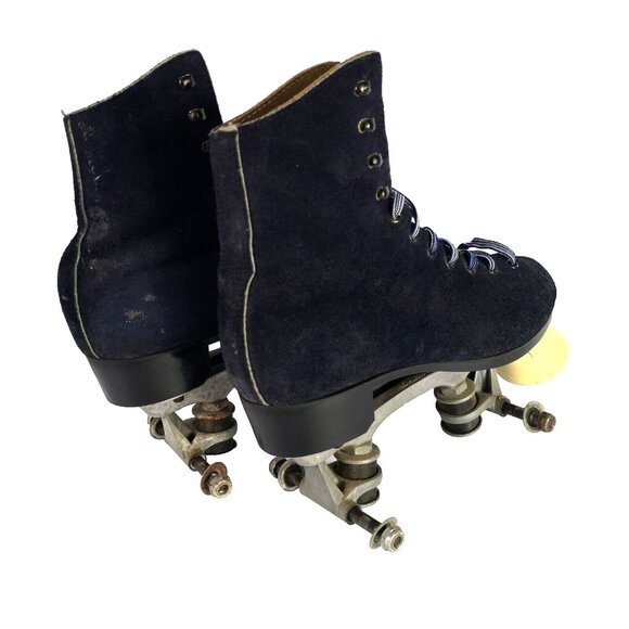 Vintage Suede Roller Skate Boots Navy Blue Dominion Women's Size 6 1980's - Picture 4 of 12